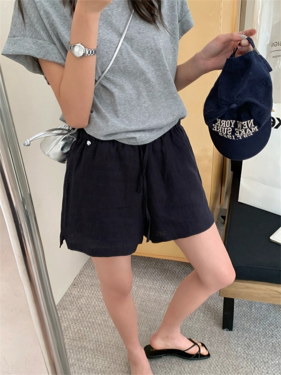 STRAWBERRY韓國代購㊣女裝新款真品休閑職業時尚熱賣短褲亞麻STRAWBERRY短褲