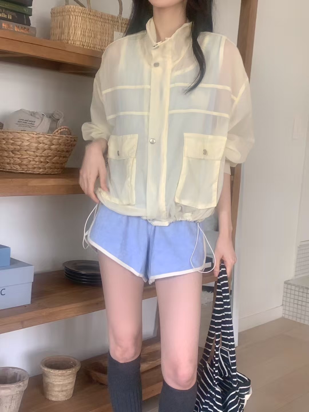 MAYFLOWER韓國直郵㊣女士新品真品熱賣時尚職業夾克口袋透明MAYFLOWER夾克