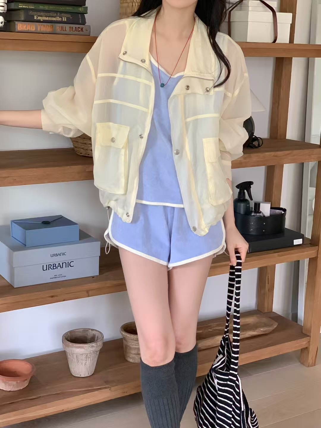 MAYFLOWER韓國直郵㊣女士新品真品熱賣時尚職業夾克口袋透明MAYFLOWER夾克圖色2