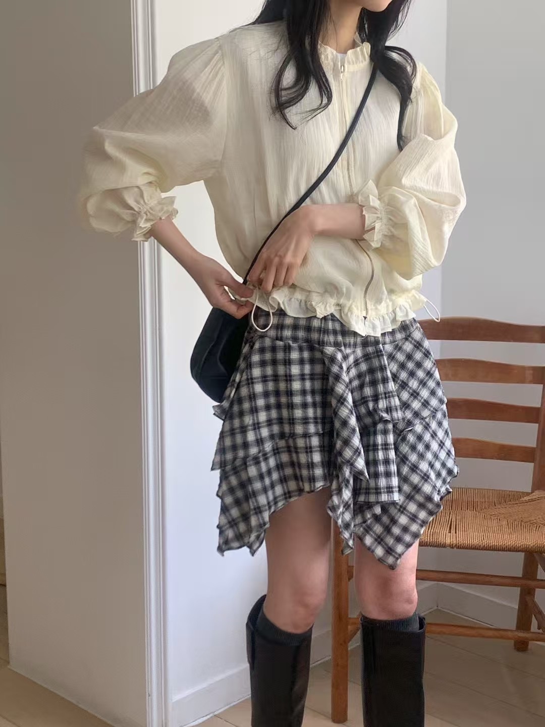 MAYFLOWER韓國代購㊣女士新款人氣熱賣推薦夾克荷葉邊拉鏈透明MAYFLOWER夾克