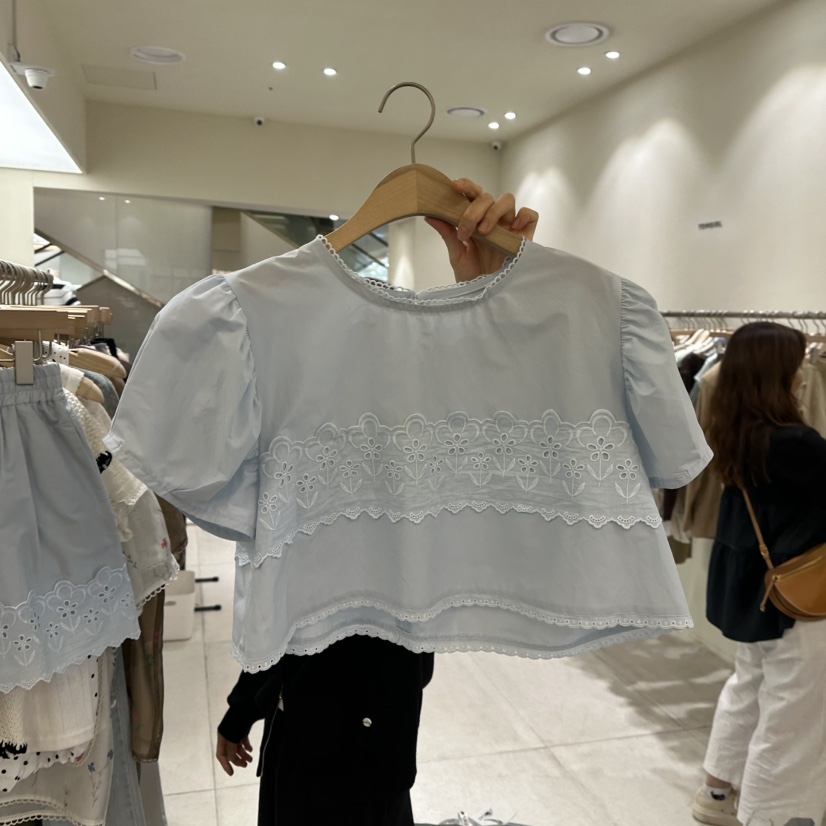 TOMGIRL韓國代購㊣女士新款熱賣25春夏真品休閑時尚襯衫蕾絲衫TOMGIRL襯衫/蕾絲衫
