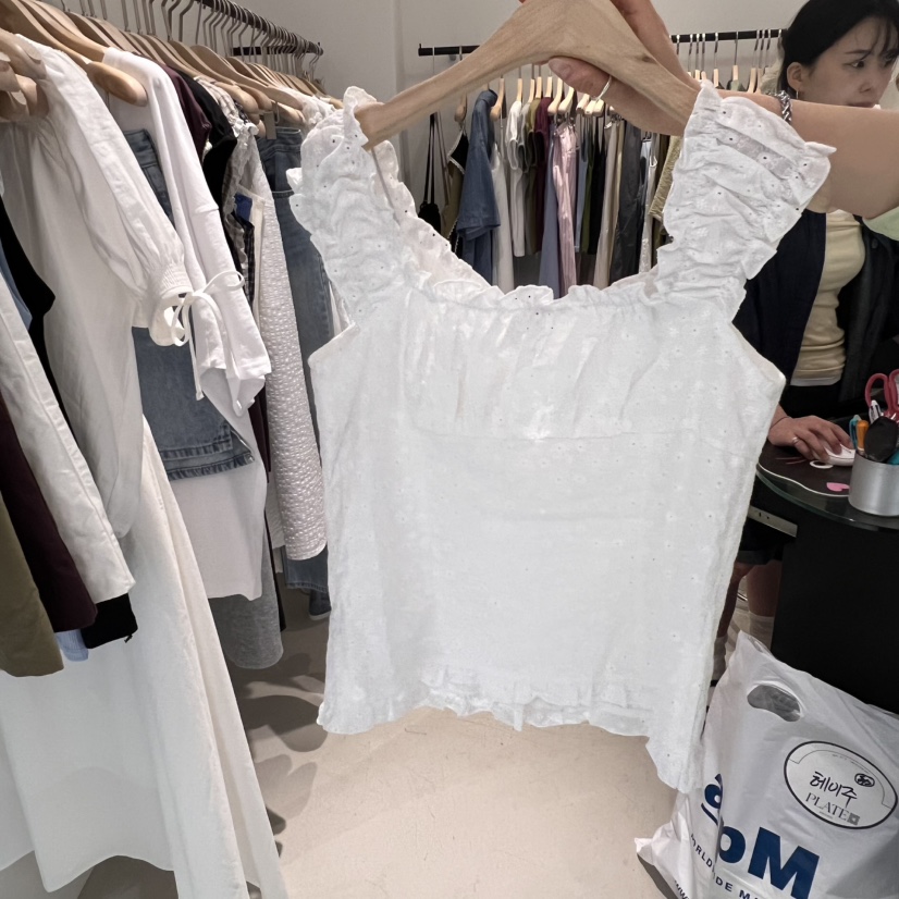 PLATE韓國代購㊣女裝新款時尚人氣真品職業休閑吊帶背心刺繡PLATE吊帶/背心