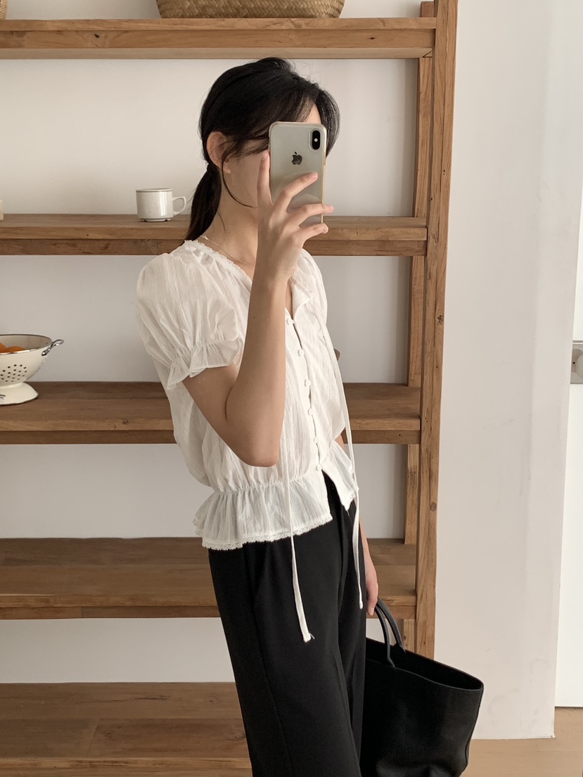 FRILL-T韓國直郵㊣女裝新款25春夏熱賣人氣時尚襯衫蕾絲衫FRILL-T襯衫/蕾絲衫