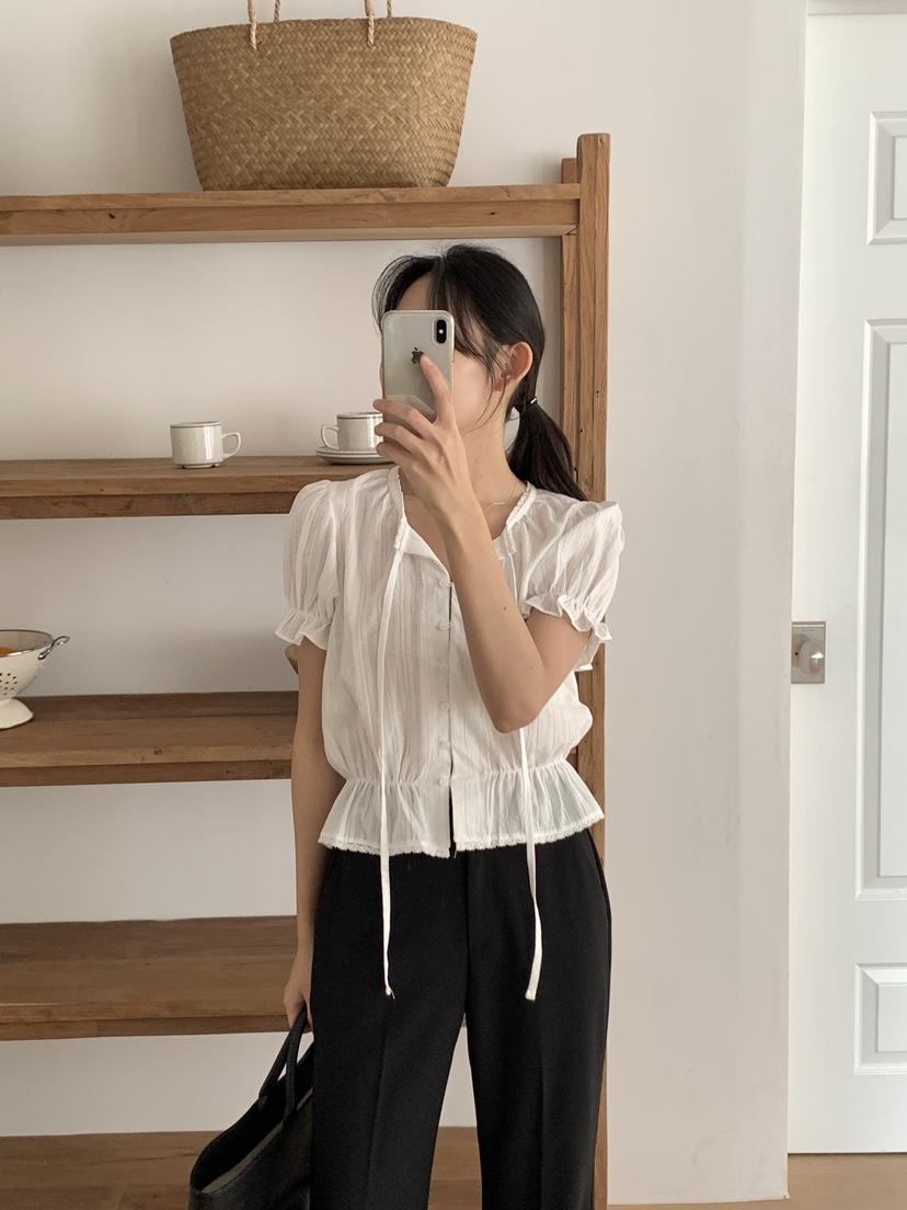 FRILL-T韓國直郵㊣女裝新款25春夏熱賣人氣時尚襯衫蕾絲衫FRILL-T襯衫/蕾絲衫