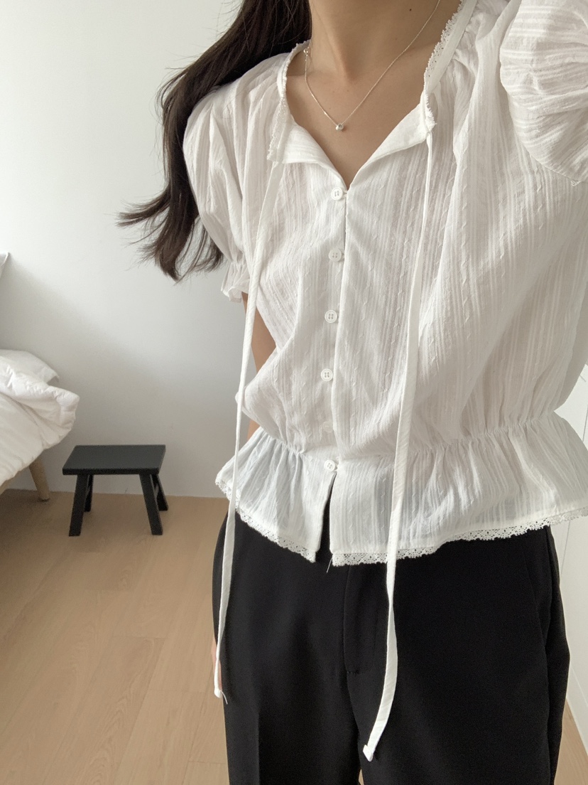 FRILL-T韓國直郵㊣女裝新款25春夏熱賣人氣時尚襯衫蕾絲衫FRILL-T襯衫/蕾絲衫