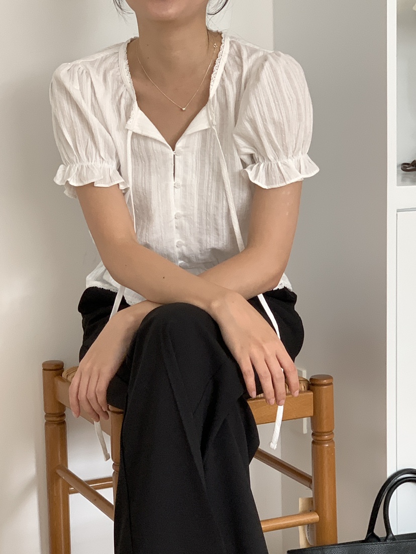 FRILL-T韓國直郵㊣女裝新款25春夏熱賣人氣時尚襯衫蕾絲衫FRILL-T襯衫/蕾絲衫