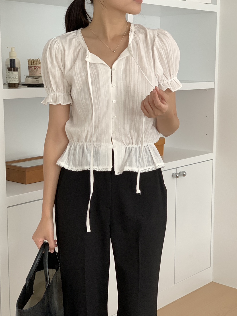 FRILL-T韓國直郵㊣女裝新款25春夏熱賣人氣時尚襯衫蕾絲衫FRILL-T襯衫/蕾絲衫