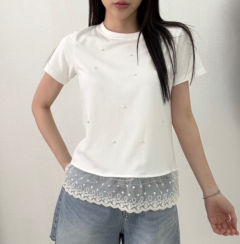 JMIND韓國直郵㊣女士新品25春夏人氣熱賣真品T恤莫代爾蕾絲JMINDT恤