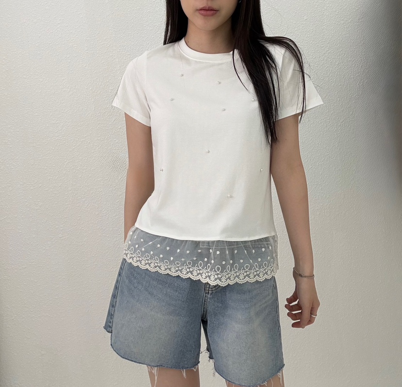 JMIND韓國直郵㊣女士新品25春夏人氣熱賣真品T恤莫代爾蕾絲JMINDT恤