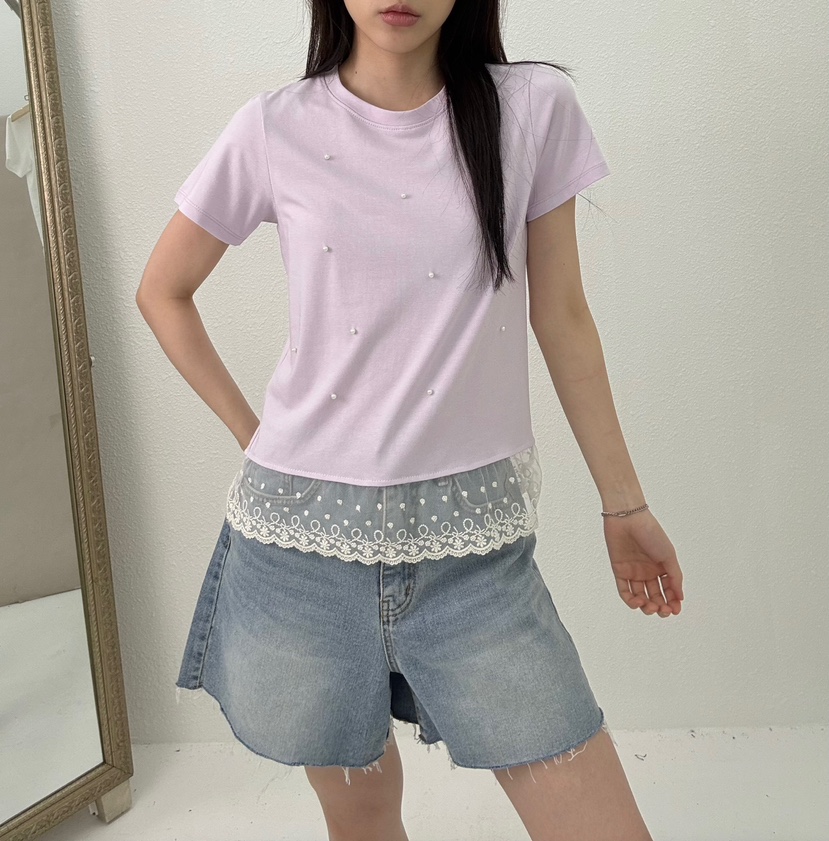 JMIND韓國直郵㊣女士新品25春夏人氣熱賣真品T恤莫代爾蕾絲JMINDT恤