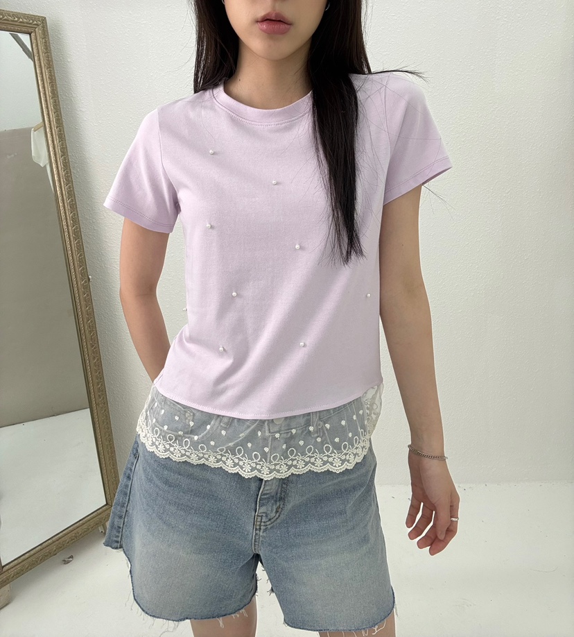 JMIND韓國直郵㊣女士新品25春夏人氣熱賣真品T恤莫代爾蕾絲JMINDT恤