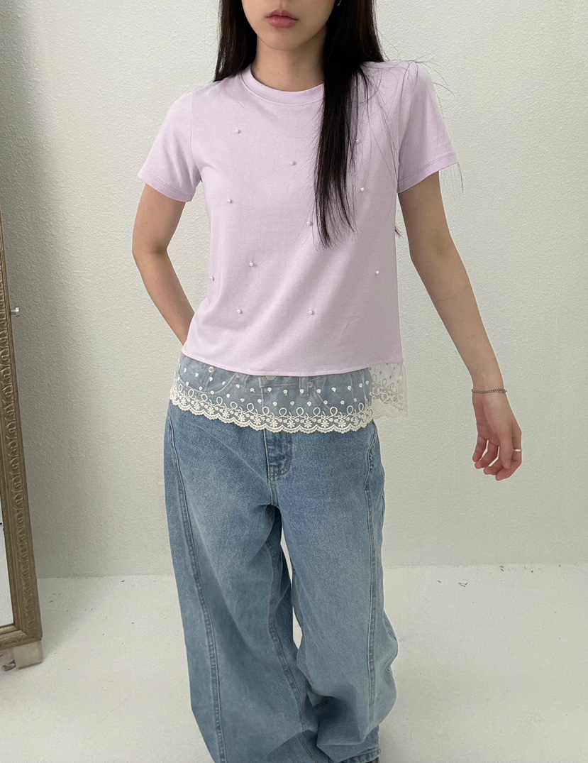 JMIND韓國直郵㊣女士新品25春夏人氣熱賣真品T恤莫代爾蕾絲JMINDT恤