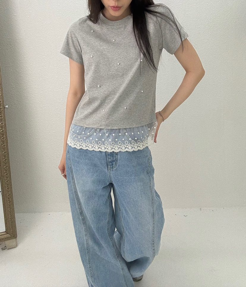 JMIND韓國直郵㊣女士新品25春夏人氣熱賣真品T恤莫代爾蕾絲JMINDT恤