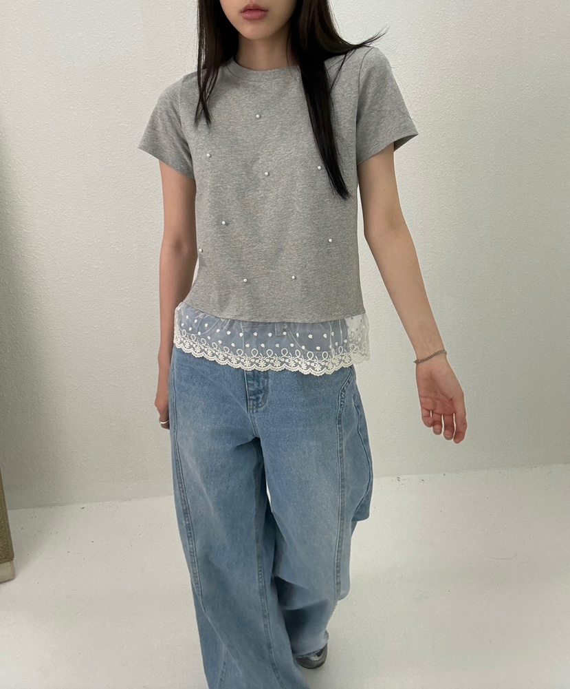 JMIND韓國直郵㊣女士新品25春夏人氣熱賣真品T恤莫代爾蕾絲JMINDT恤