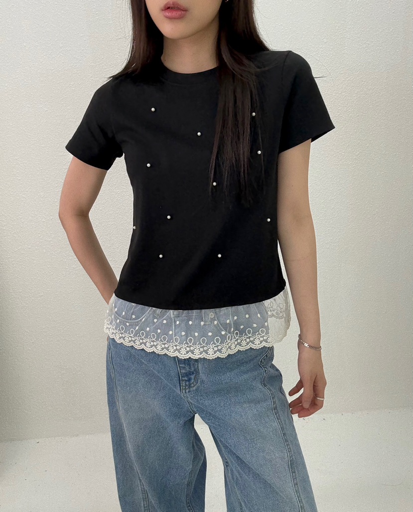 JMIND韓國直郵㊣女士新品25春夏人氣熱賣真品T恤莫代爾蕾絲JMINDT恤