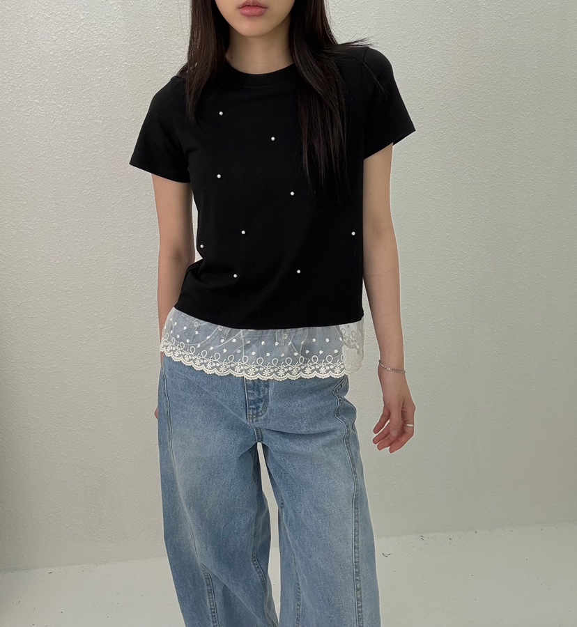 JMIND韓國直郵㊣女士新品25春夏人氣熱賣真品T恤莫代爾蕾絲JMINDT恤