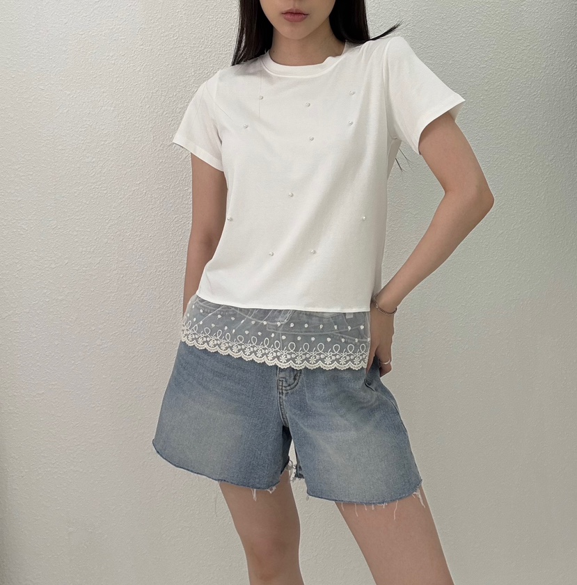 JMIND韓國直郵㊣女士新品25春夏人氣熱賣真品T恤莫代爾蕾絲JMINDT恤