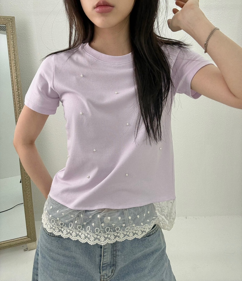 JMIND韓國直郵㊣女士新品25春夏人氣熱賣真品T恤莫代爾蕾絲JMINDT恤圖色2