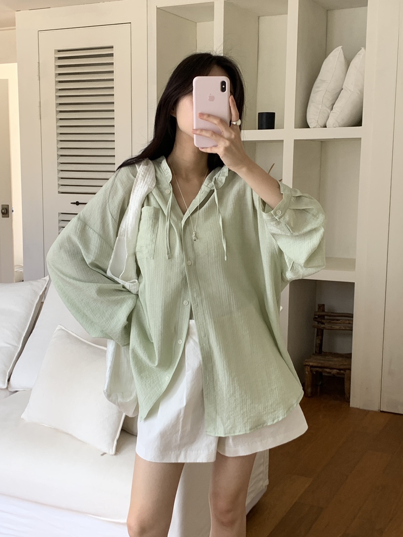 FRILL-T東大門㊣直郵女裝新品職業時尚襯衫蕾絲衫荷葉邊兜帽FRILL-T襯衫/蕾絲衫