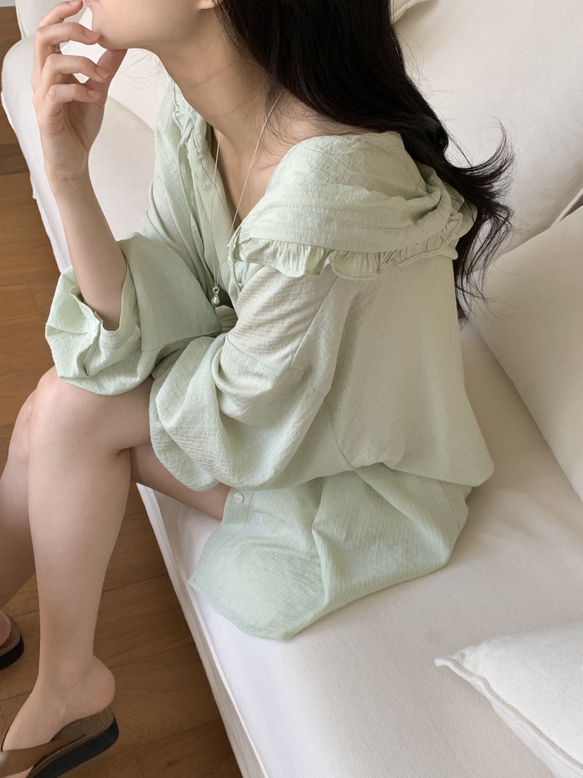 FRILL-T東大門㊣直郵女裝新品職業時尚襯衫蕾絲衫荷葉邊兜帽FRILL-T襯衫/蕾絲衫