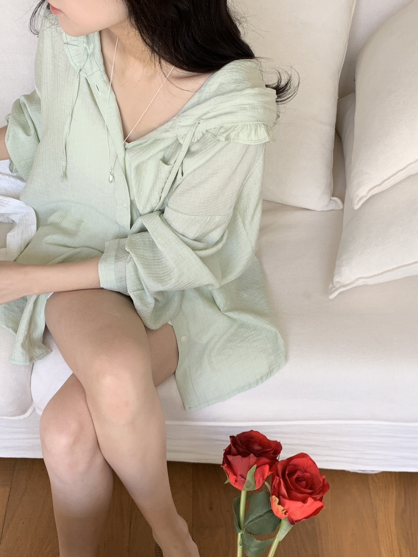 FRILL-T東大門㊣直郵女裝新品職業時尚襯衫蕾絲衫荷葉邊兜帽FRILL-T襯衫/蕾絲衫