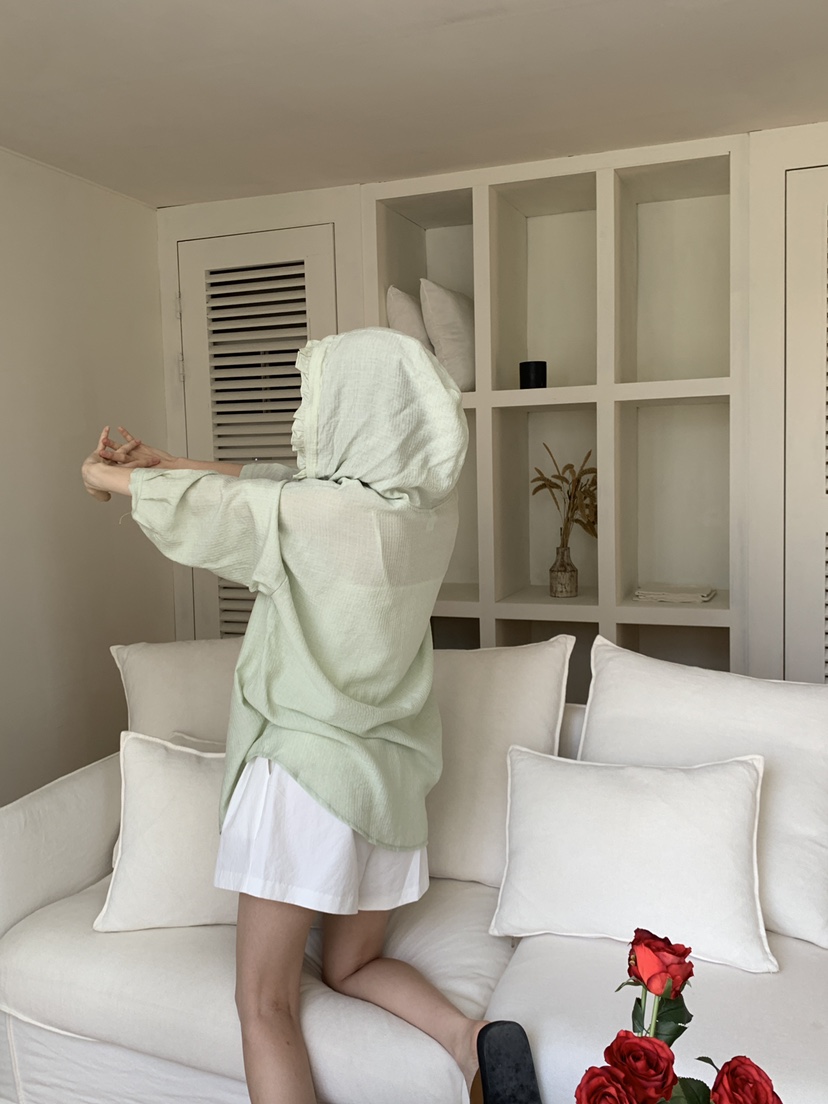 FRILL-T東大門㊣直郵女裝新品職業時尚襯衫蕾絲衫荷葉邊兜帽FRILL-T襯衫/蕾絲衫
