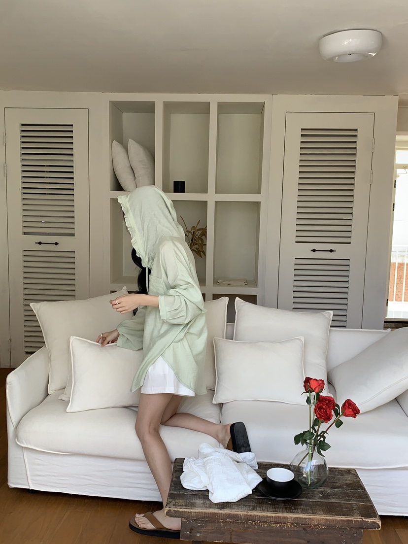 FRILL-T東大門㊣直郵女裝新品職業時尚襯衫蕾絲衫荷葉邊兜帽FRILL-T襯衫/蕾絲衫