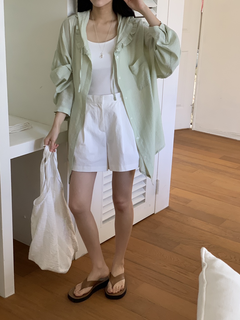 FRILL-T東大門㊣直郵女裝新品職業時尚襯衫蕾絲衫荷葉邊兜帽FRILL-T襯衫/蕾絲衫