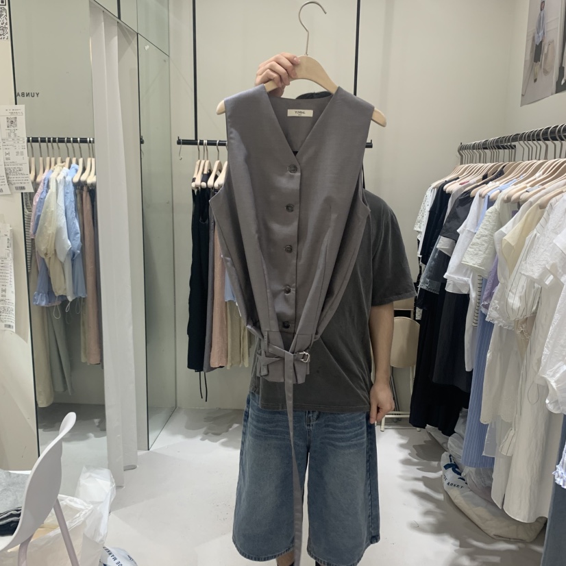 YUNBAL韓國直郵㊣女裝新款熱賣時尚職業真品25春夏馬甲含腰繩YUNBAL馬甲