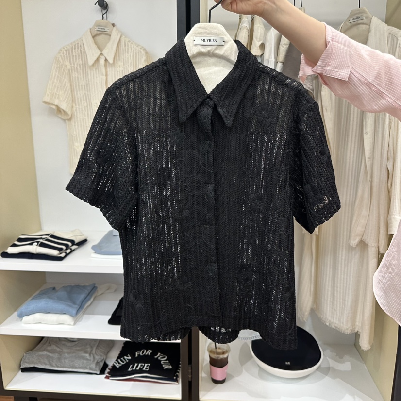 MUYBIEN東大門㊣實拍女裝新款推薦休閑人氣真品襯衫蕾絲衫花朵MUYBIEN襯衫/蕾絲衫圖色2