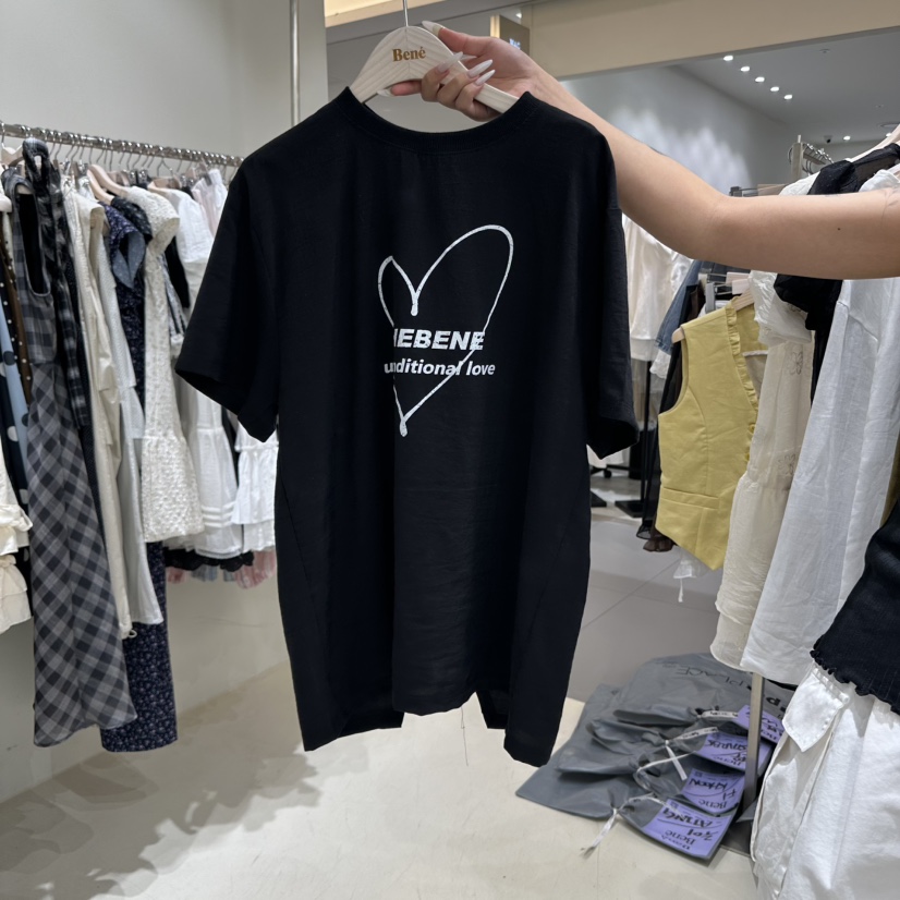 BENE韓國直郵㊣女裝新款25春夏時尚真品熱賣推薦休閑T恤亞麻BENET恤圖色3