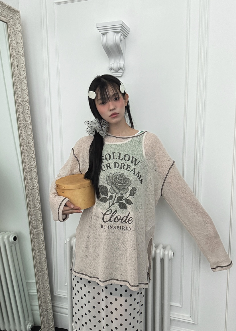CLODE韓國代購㊣女士新品時尚休閑熱賣職業推薦長袖T恤花朵CLODE長袖T恤