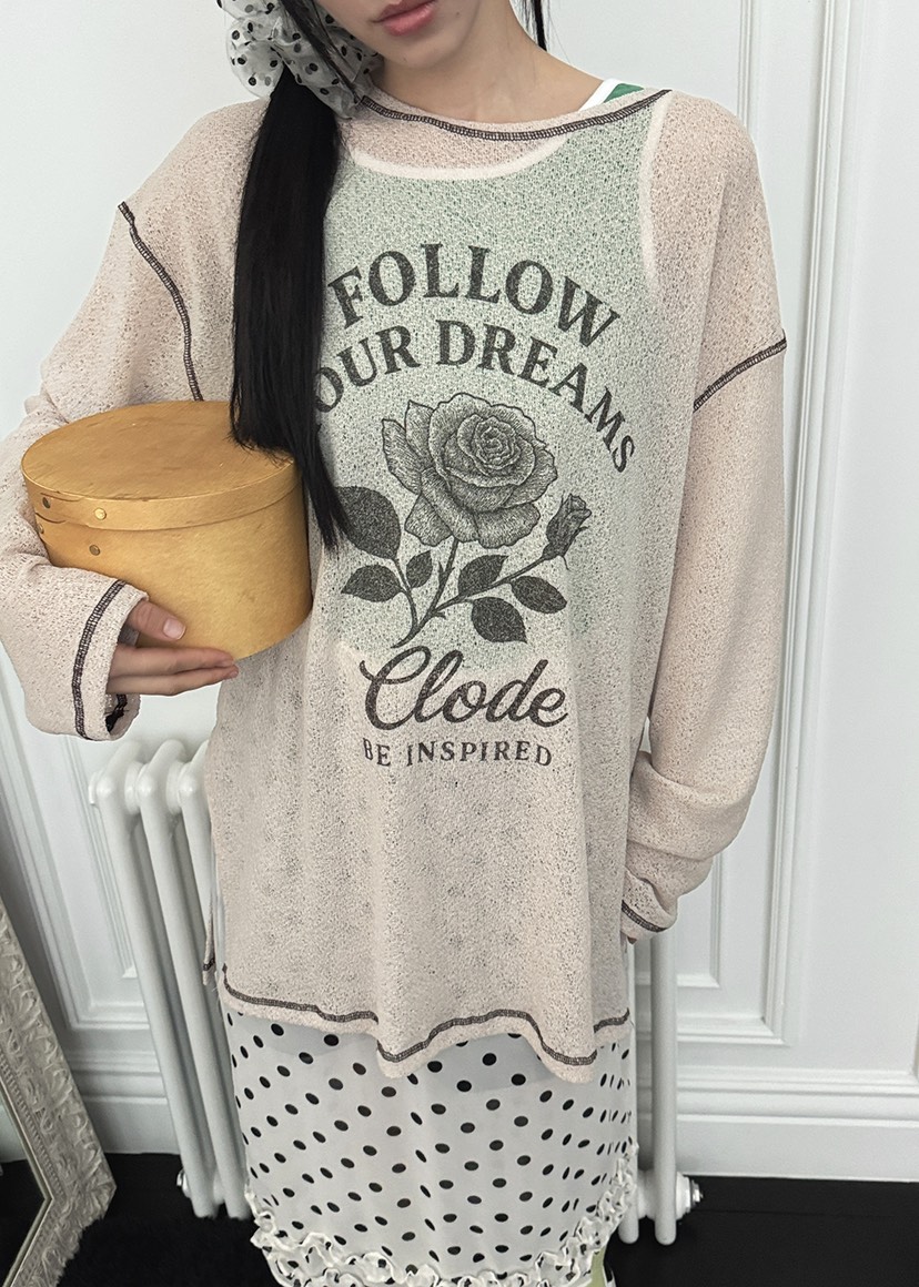 CLODE韓國代購㊣女士新品時尚休閑熱賣職業推薦長袖T恤花朵CLODE長袖T恤