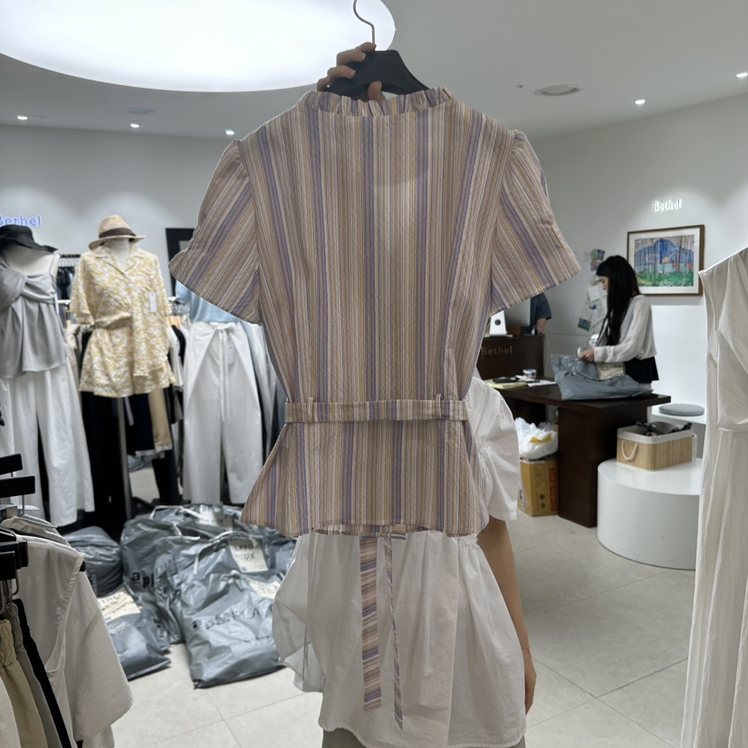 BETHEL東大門㊣直郵女裝新款真品時尚推薦襯衫蕾絲衫含腰帶BETHEL襯衫/蕾絲衫