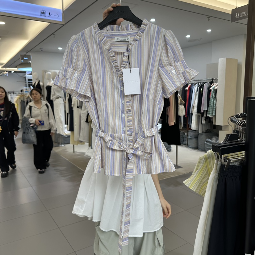 BETHEL東大門㊣直郵女裝新款真品時尚推薦襯衫蕾絲衫含腰帶BETHEL襯衫/蕾絲衫