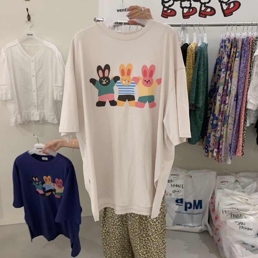 VENTI韓國代購㊣女士新款人氣推薦職業時尚真品熱賣T恤兔子VENTIT恤圖色3