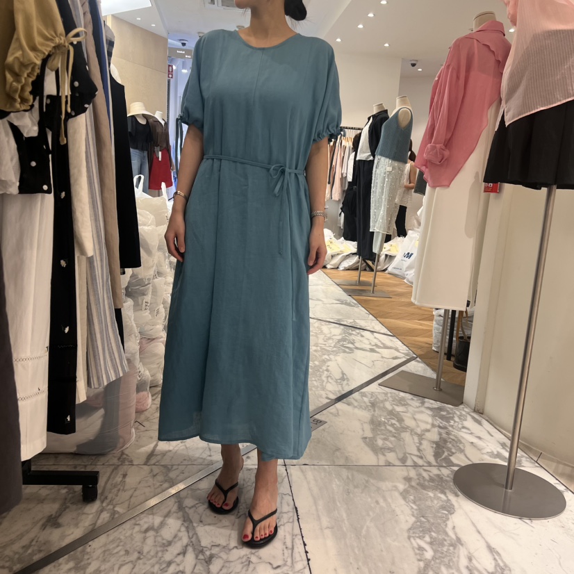 ALMOND韓國直郵㊣女士新款真品推薦休閑職業熱賣連衣裙含腰繩ALMOND連衣裙