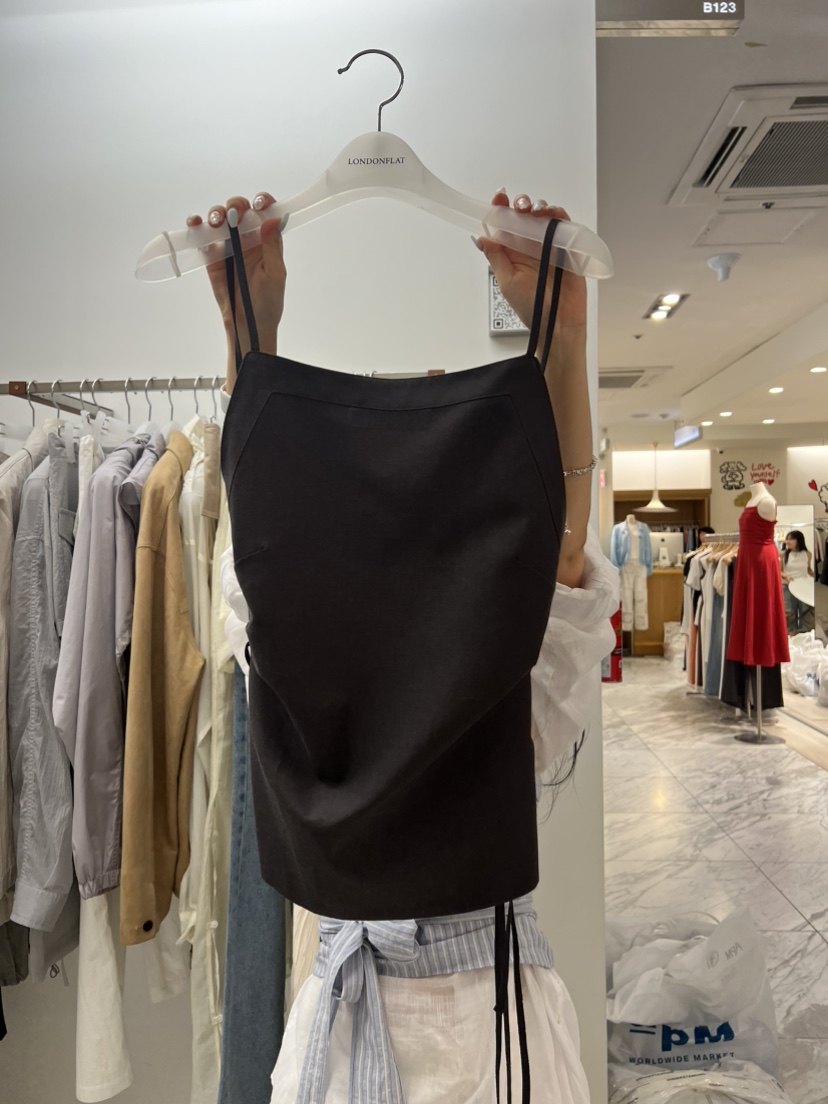 LONDON FLAT韓國直郵㊣女裝新品休閑推薦吊帶背心亞麻緊身LONDON FLAT吊帶/背心