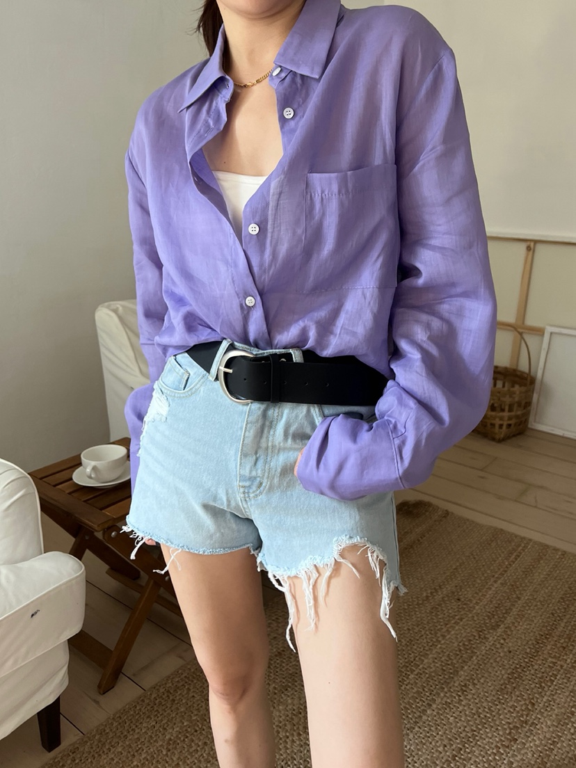 SOLAR韓國代購㊣女士新款職業休閑真品時尚襯衫蕾絲衫短款亞麻SOLAR襯衫/蕾絲衫圖色2