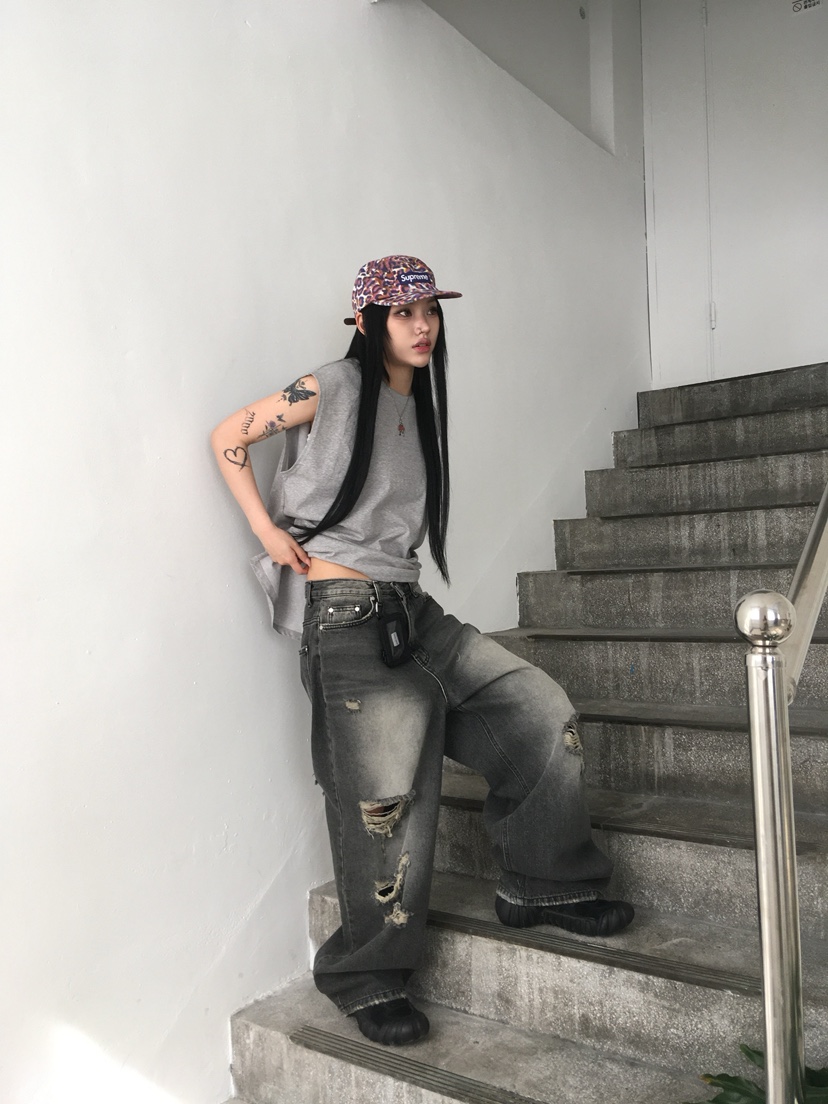 SEEOT韓國直郵㊣女裝新款職業熱賣25春夏推薦牛仔褲男女同款GGD牛仔褲