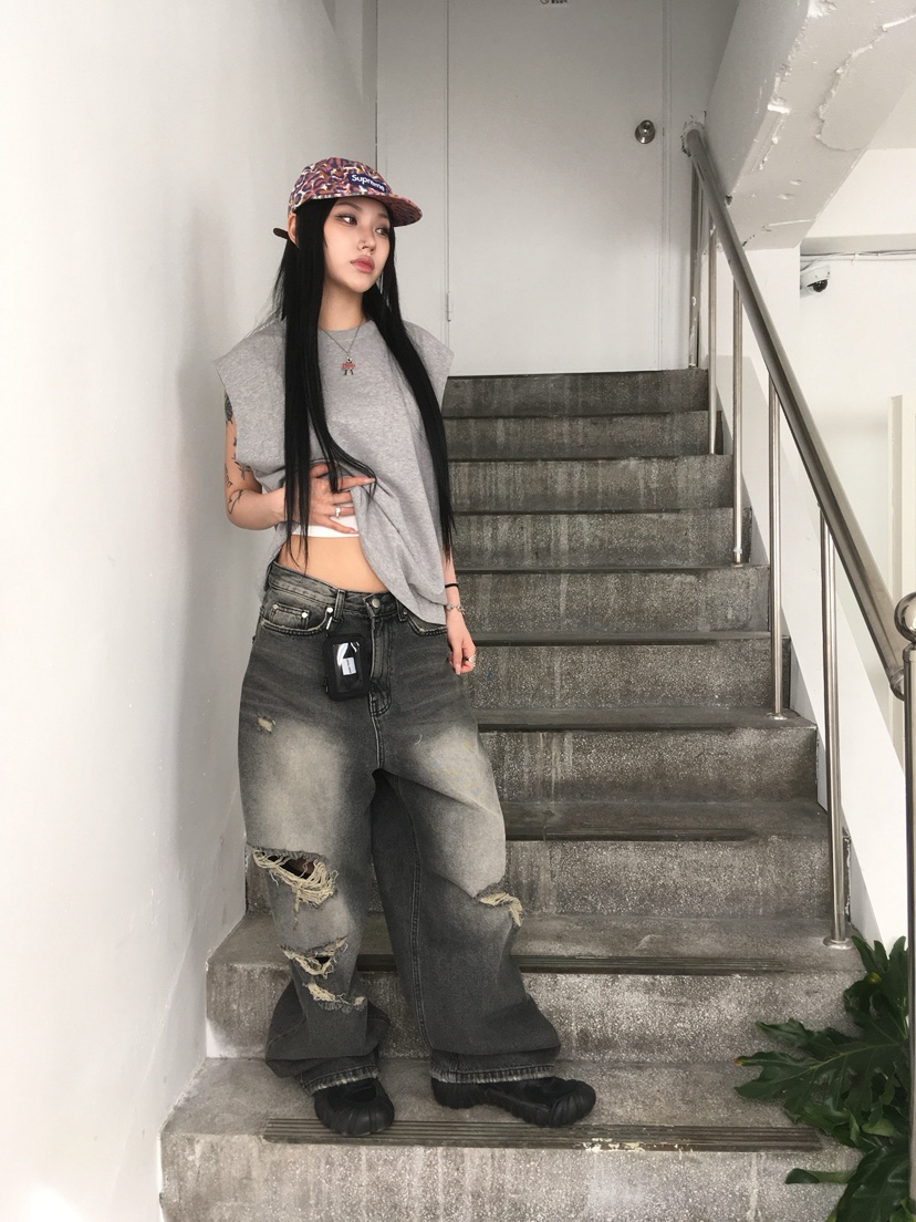 SEEOT韓國直郵㊣女裝新款職業熱賣25春夏推薦牛仔褲男女同款GGD牛仔褲