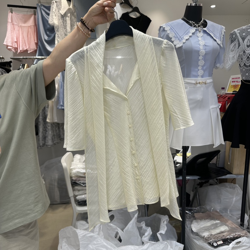 CHERISH-Q韓國代購㊣女士新品25春夏熱賣時尚職業襯衫蕾絲衫CHERISH-Q襯衫/蕾絲衫圖色2