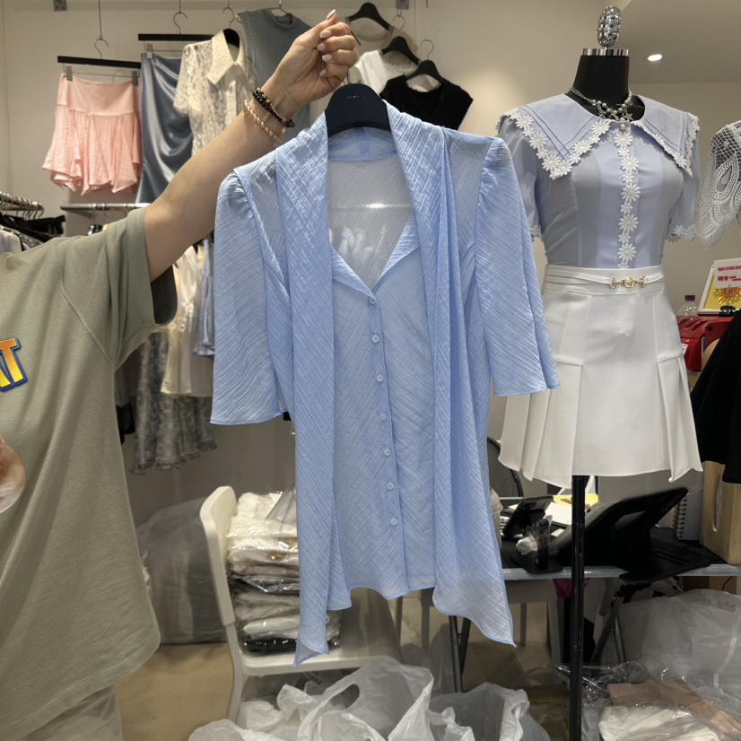 CHERISH-Q韓國代購㊣女士新品25春夏熱賣時尚職業襯衫蕾絲衫CHERISH-Q襯衫/蕾絲衫圖色3
