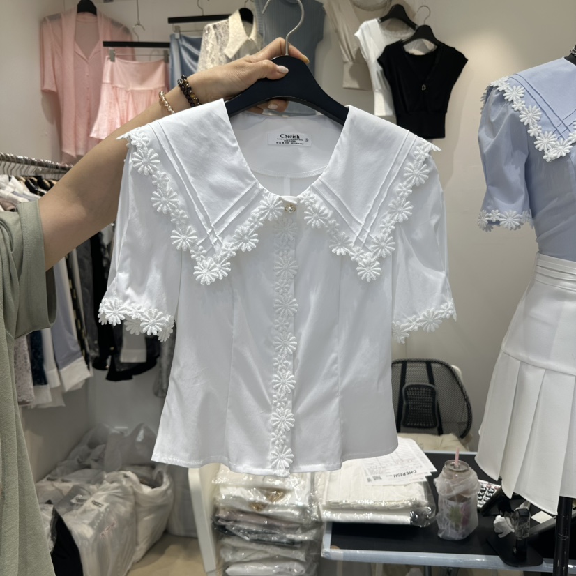 CHERISH-Q韓國直郵㊣女裝新品25春夏時尚休閑人氣襯衫蕾絲衫CHERISH-Q襯衫/蕾絲衫