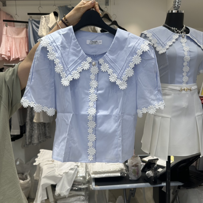 CHERISH-Q韓國直郵㊣女裝新品25春夏時尚休閑人氣襯衫蕾絲衫CHERISH-Q襯衫/蕾絲衫圖色2