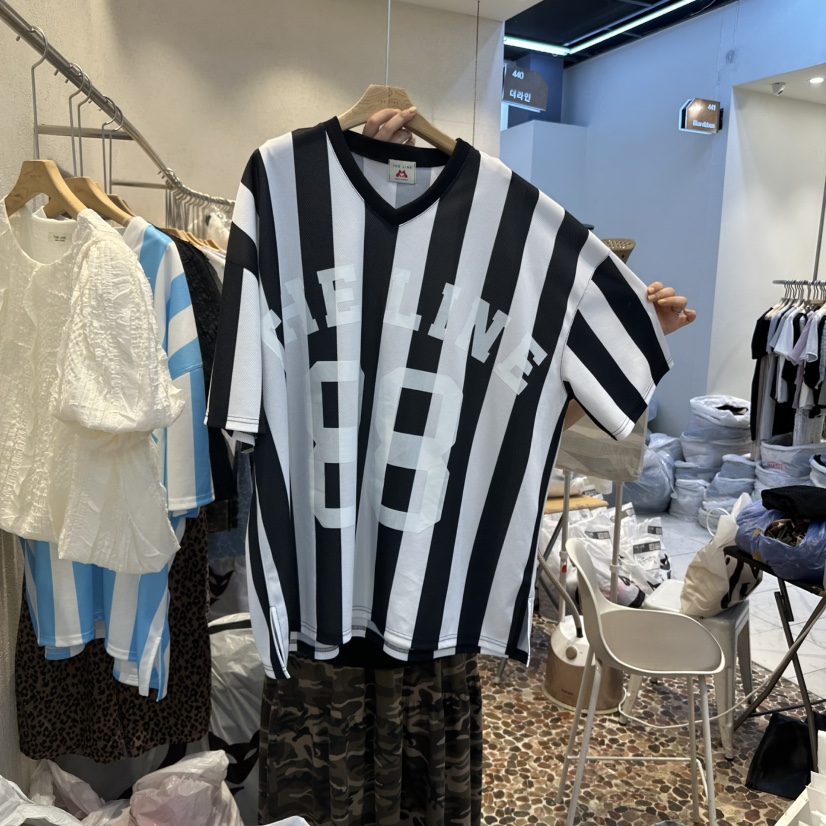 THE LINE-Q東大門㊣實拍女裝新品休閑真品熱賣25春夏T恤條紋THE LINE-qT恤
