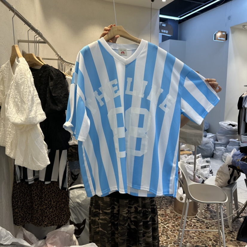 THE LINE-Q東大門㊣實拍女裝新品休閑真品熱賣25春夏T恤條紋THE LINE-qT恤圖色2