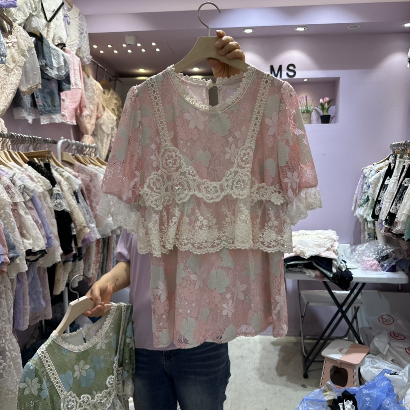 MS韓國直郵㊣女裝新款休閑時尚人氣真品職業25春夏襯衫蕾絲衫MS襯衫/蕾絲衫圖色2