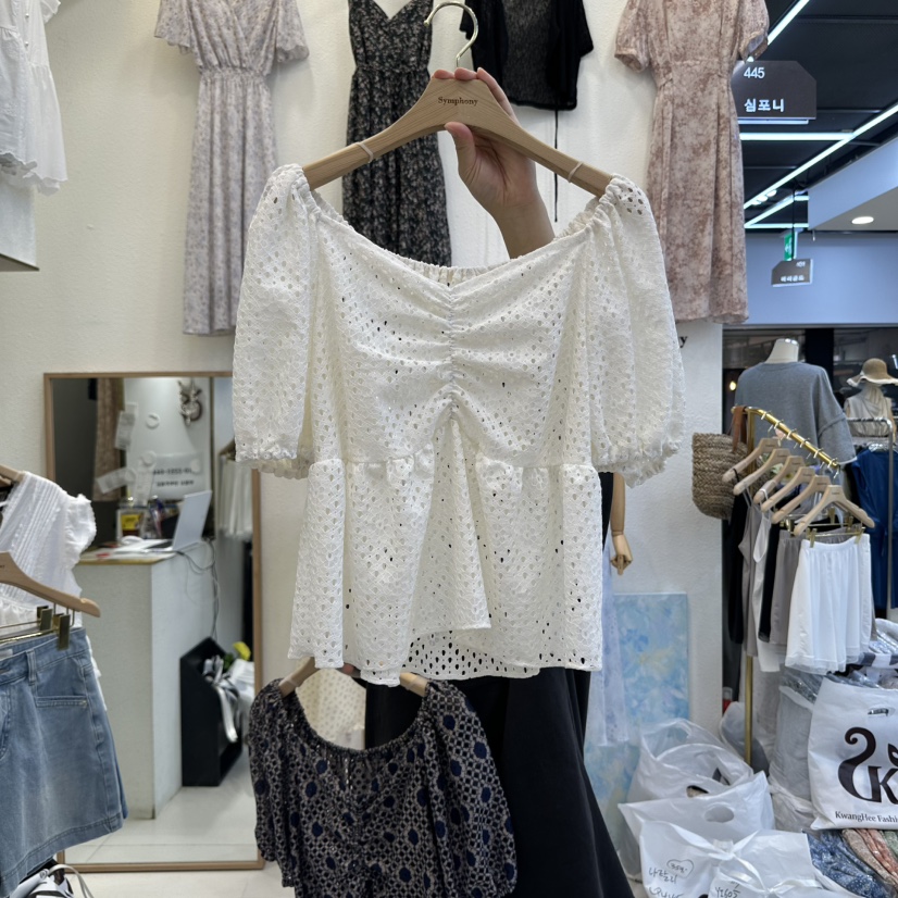 SYMPHONY東大門㊣實拍女士新品25春夏職業襯衫蕾絲衫泡泡袖SYMPHONY襯衫/蕾絲衫