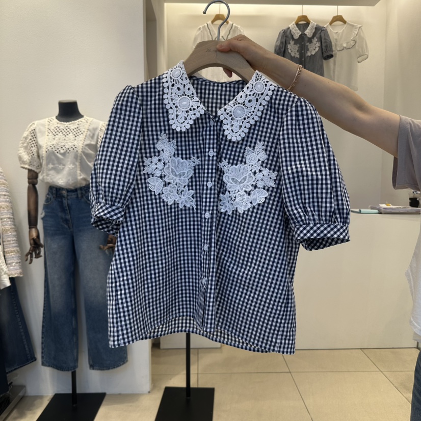 2nd B-S韓國直郵㊣女士新品時尚真品熱賣推薦襯衫蕾絲衫格紋2nd B-S襯衫/蕾絲衫圖色1
